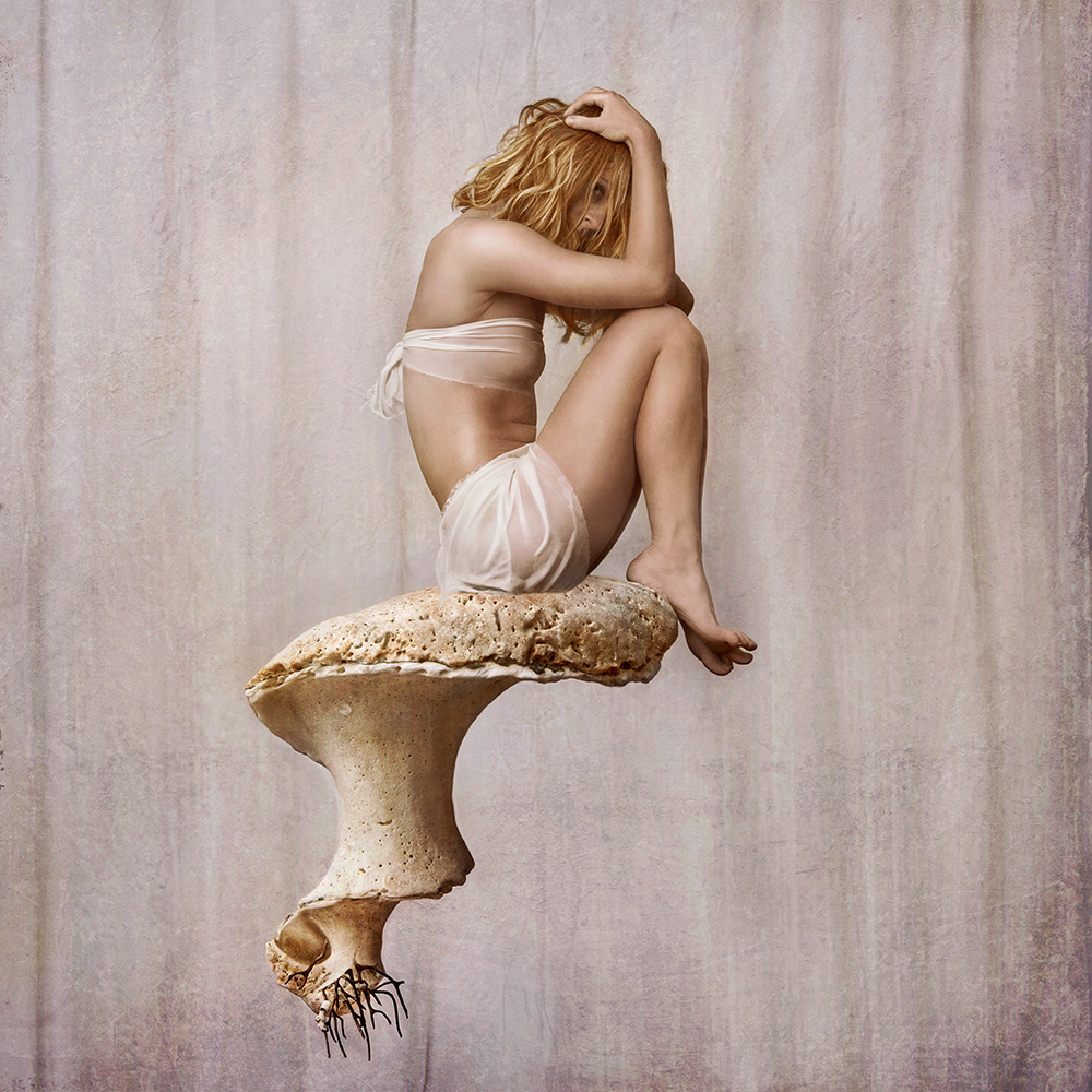 New contemporary digital art morphing human body with organic form using photomontage and photo-manipulation techniques created by surrealist artist Natalie Field