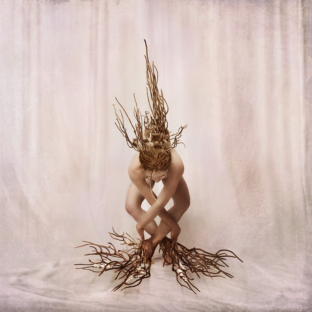 New contemporary digital art morphing human body with organic form using photomontage and photo-manipulation techniques created by surrealist artist Natalie Field