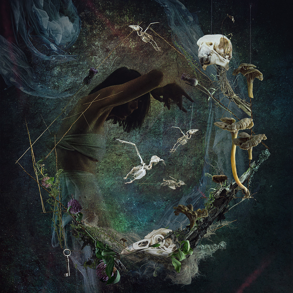 Photomontage and photo-manipulation techniques used by figital artist Natalie Field to create surreal art combining the human form with nature in this dark art series