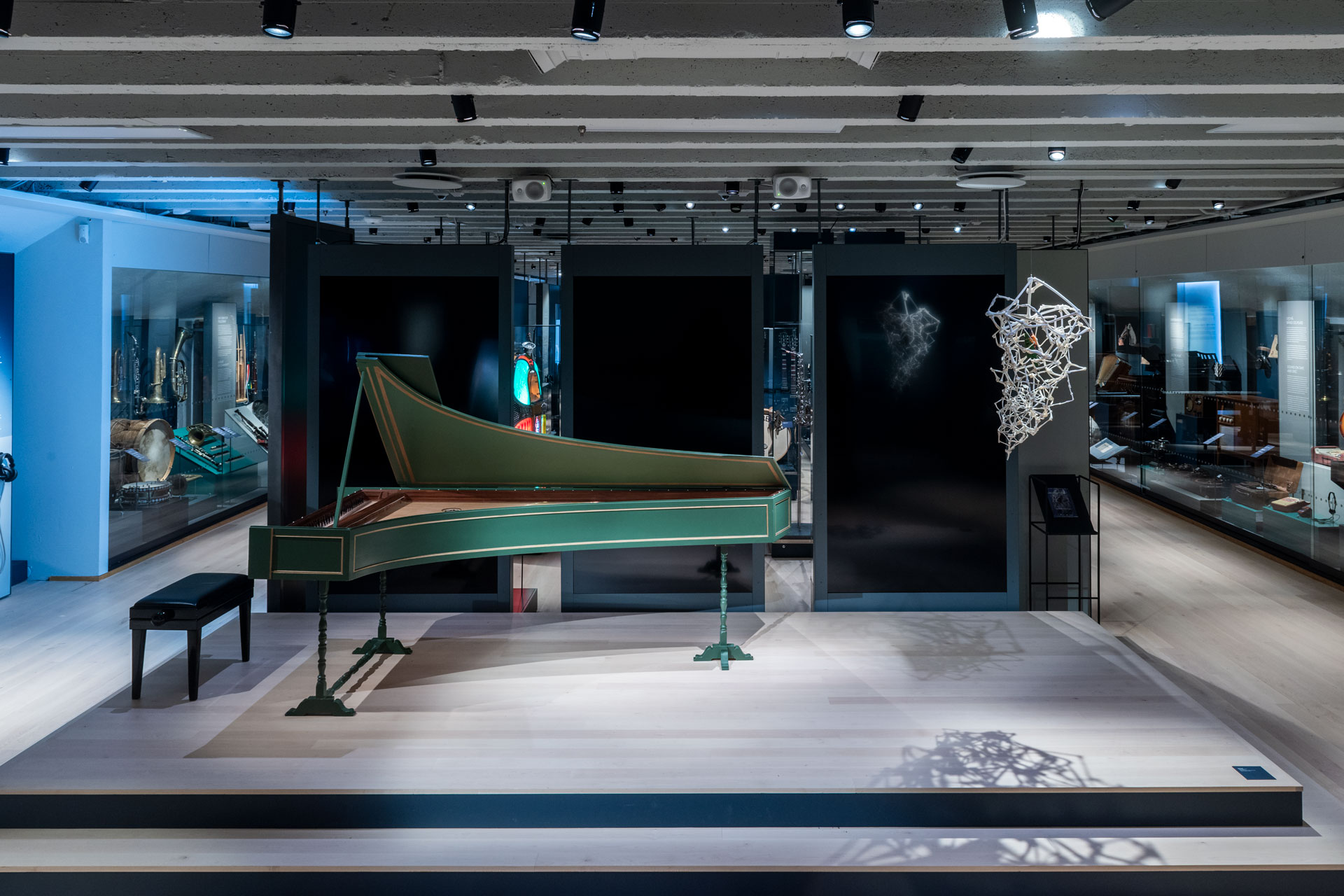 Sculpture crafted from bird bones and skins exhibited at Ringve Musikkmuseum in Trondheim, Norway
